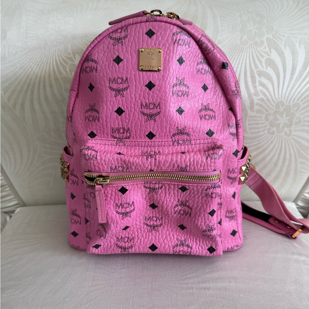 MCM Pink Backpack with Gold Accents